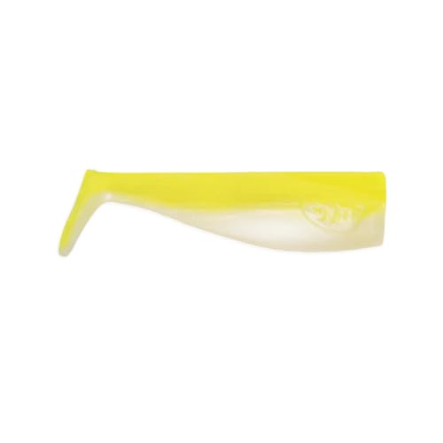 JYG PRO FISHING. Chubby Swimbait. Taller Profile Soft Plastic Fishing Lure. EZ-RIG Swimbait Jig Head. Slow Roll Paddle Tail. Saltwater Freshwater Fishing Gear. Chubby Collection - color: Paddle Tail - Highlighter Pearl, size: 5 Inch