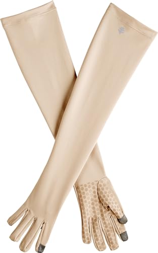 Coolibar Long Full Finger UV Sun Gloves - UPF 50+ Sun Protection - Culebra - color: Beige, size: Medium