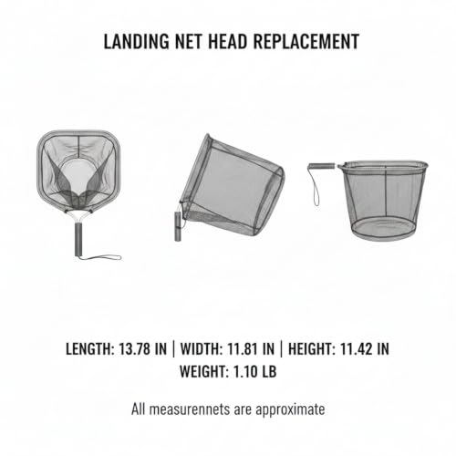 Rubber Mesh Landing Net Head Replacement, Aluminum Alloy Frame for Freshwater Fishing, Smooth Hook Release - size: 13.78 x 11.81 x 11.42"