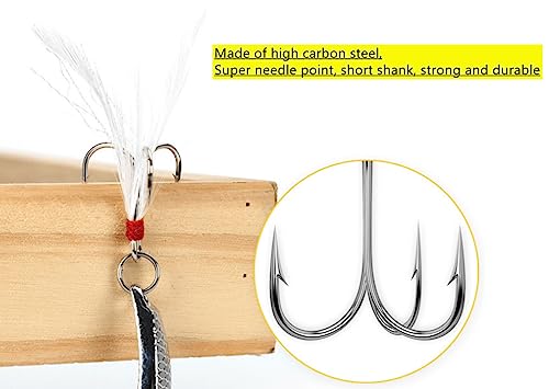 Fishing Treble Hooks Feather Dressed: 20pcs/Box Feathered Treble Hook Size 2 4 6 8 with Split Rings Replacement for Fishing Lure Spinner Spoon Crankbait Making - color: White, size: 2#