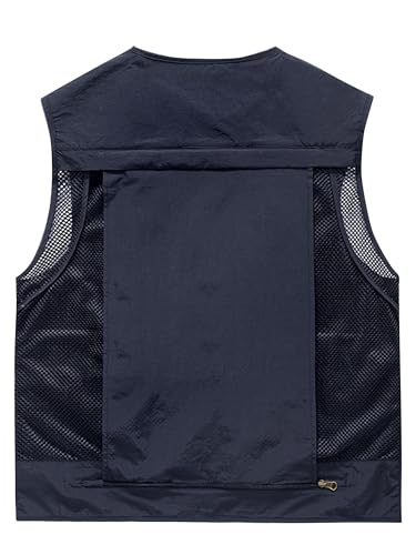 Lucrosun Men's Lightweight Outdoor Fishing Vest Utility Safari Vest with Pockets - color: Darkblue, size: Small