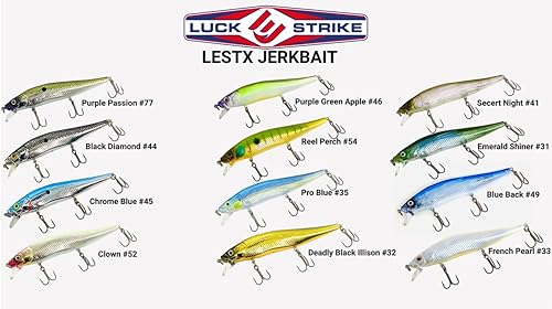 Luck E Strike STX Jerkbait, 4.5 Inch Suspending Hydrodynamic Fishing Lure, Made in The USA - color: Purple Green Apple