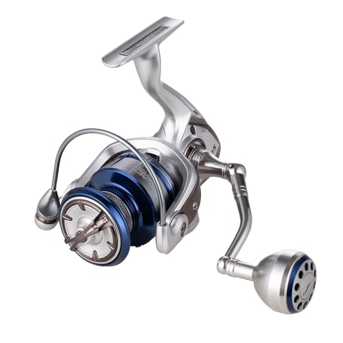 Saltwater Spinning Reel,13+1BB Ultra Smooth Saltwater Fishing Reels,Powerful Carbon Drag,CNC Aluminum Spool & Handle - color: silver&blue, size: 3000
