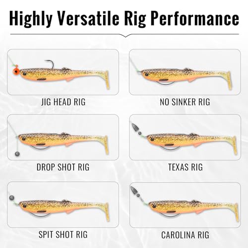 TRUSCEND Shadtale Easy Catch Soft Fishing Lures, Unique Vibration and Action for Various Rigs, Paddle Tail Swimbaits Trailer for Bass, Trout, Crappie, Walleye, Redfish, Saltwater & Freshwater Fishing - color: H3-2.5",0.08oz,12pcs