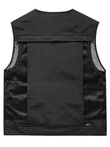 Lucrosun Men's Lightweight Outdoor Fishing Vest Utility Safari Vest with Pockets - color: Black, size: Medium