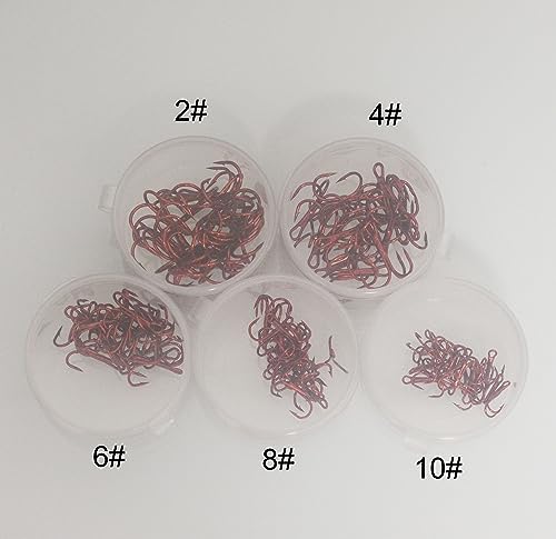 20pc/Box Fishing Treble Hooks Set High Carbon Steel Fishing Hooks Classic Round Bend Hook 2# 4# 6# 8# 10# - color: Red, size: 10#-20pcs