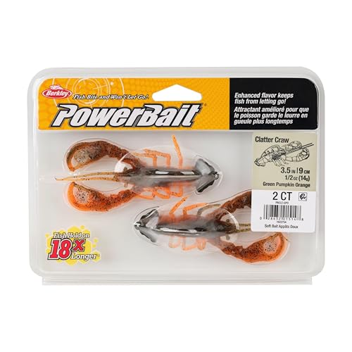 Berkley PowerBait Clatter Craw Fishing Soft Bait - color: Green Pumpkin Orange