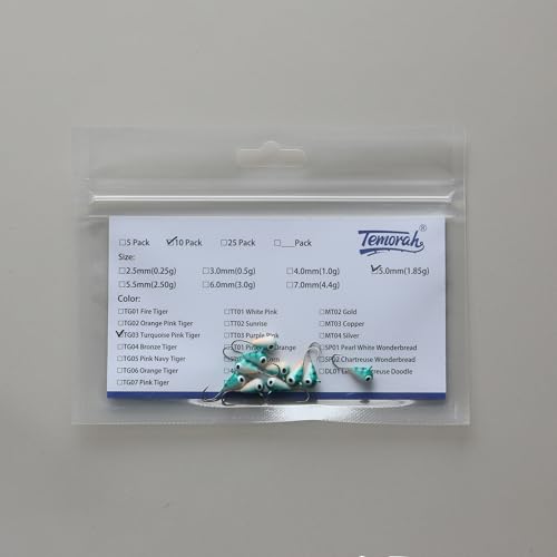 10 Pieces 3.0-6.0mm Teardrop Tungsten Ice Jig - color: TG03 Turquoise Pink Tiger Glow, size: TIJ02 3MM 10PCS