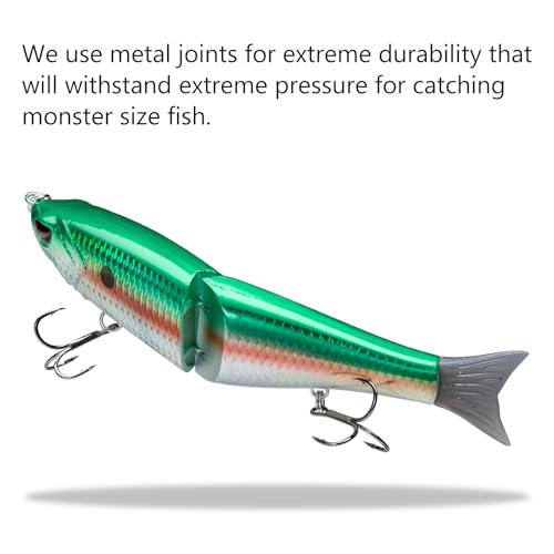 Bassdash SwimShad Glide Baits Jointed Swimbait Bass Pike Salmon Trout Muskie Fishing Lure,3-Pack - color: Black/Silver +Gizzard Shad +Sardine, size: 7in/2.2oz