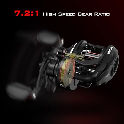 KastKing Brutus Baitcasting Fishing Reel, Graphite Frame, 7.2:1 Gear Ratio, 5+1 Shielded Stainless-Steel Ball Bearings,10 Button Magnetic Braking System, 17.6LB Carbon Fiber Drag, Aluminum Handle - color: Right Handed-7.2:1