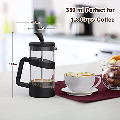 RAINBEAN Mini French Press Coffee Maker, 12 oz, Camping Coffee Press Pot, Small French Press, Tea and Frothed Milk Press (Black, 12 oz)