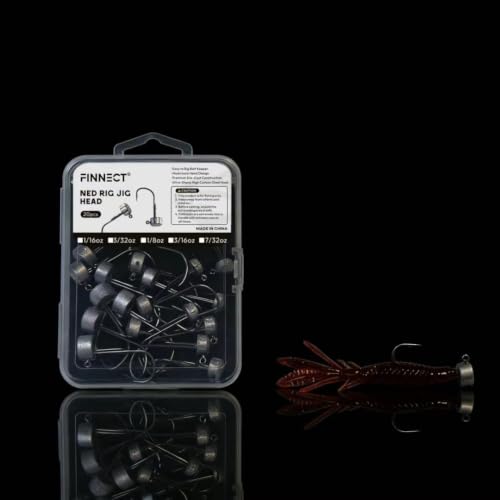 20Pcs Ned Rig Jig Heads 1/16-1/4oz Dual Antislip Barbs for Bass | Dual Anti-Slip Barbs Design, Mushroom Head Design, Sharp High-Strength Jig Hooks, Precision Die-cast Construction - size: 1/8oz-20Pcs