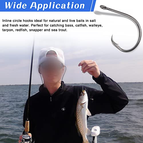 Inline Circle Hooks Saltwater, 80pcs High Carbon Steel Catfish Hooks in-Line Straight Eye Octopus Circle Hook Saltwater Freshwater Fishing Hooks for Catfish Bass - size: 80pcs 1/0