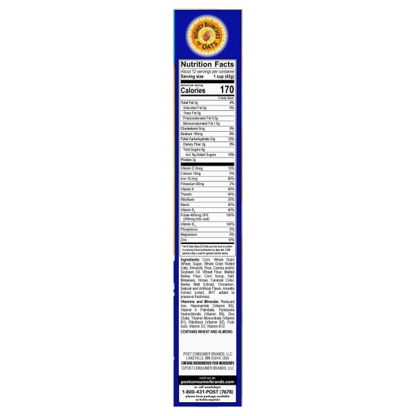 Honey Bunches of Oats with Almonds Breakfast Cereal, Honey Cereal with Granola Clusters and Sliced Almonds, Family Size, 18 OZ Box