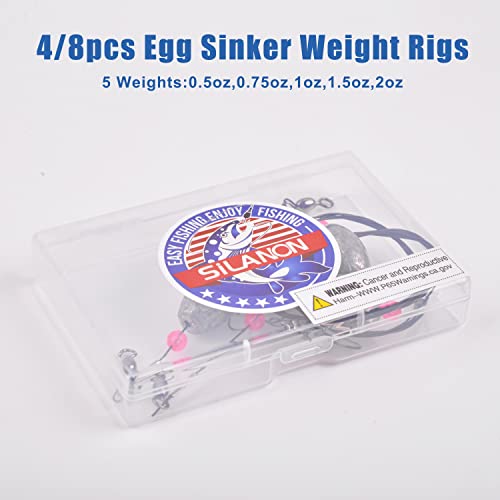 SILANON Flounder Grouper Rig Saltwater, Carolina Rig Catfish Rig Saltwater Bottom Surf Fishing Rig Steel Wire Leader with Egg Sinker Weight Swivel Snap for Catfish Grouper Drum Redfish - size: 1.5oz-4pcs