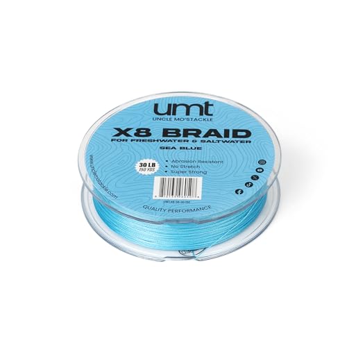 UMT Super Braid 150 Yards PE 8 Strand Fishing Line - High Strength, Available in 10lb 20Ib & 30Ib Moss Green and Sea Blue Options Pro Grade Zero Stretch Super Strong - Uncle Mo's Tackle - color: Sea Blue, size: 10LB, 150 Yards