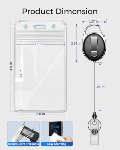 KTRIO ID Badge Holder with Retractable Reel, Vertical, 2 Pack | Fits 2.5x3.4" Cards, Clear Vertical Holder, 24" Retractable Badge Reel, Metal Clip & Key Ring, 2-Pack Set - style: 2 Pcs | Vertical