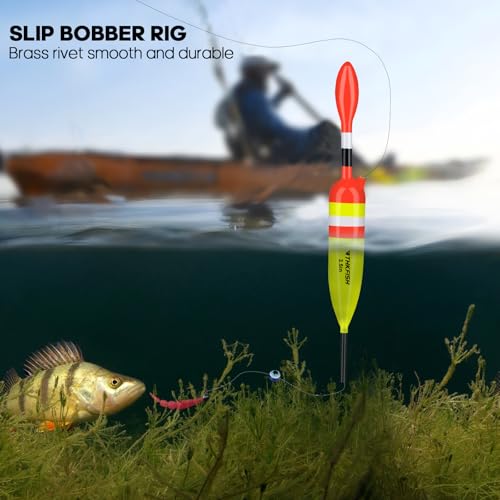 THKFISH Fishing Bobbers Fishing Floats and Bobbers Slip Bobbers for Fishing Balsa Floats Crappie Fishing Bobbers 1/6oz(3.47"X0.47"X6.73") 3/8oz(3.84"X0.6"X 7.2") 1/2oz(4.13"X0.75"X7.87") - color: Yellow-4.1IN