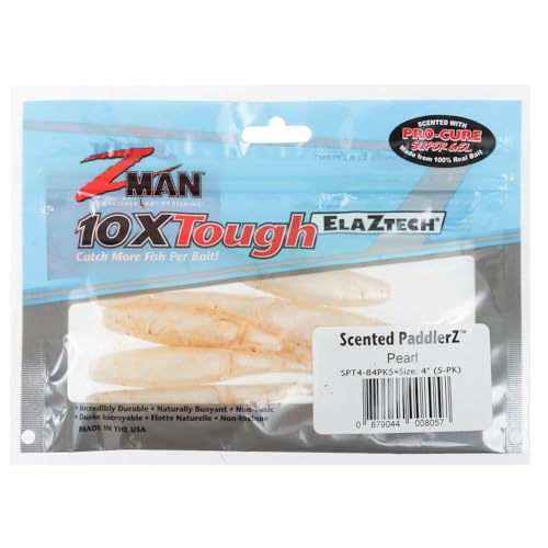 Z-Man SPT4-84PK5 Elaztech Paddlerz Scented Swimbait, 4", Pearl, 5/Pack