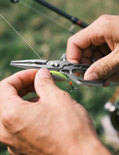 HOOK-EZE 420 Fishing Pliers, 4.1“ Multi-function Fishing Tool with Tungsten Cutters, Knot Tying Tool with Lanyard, Split Ring Hook Remover, Freshwater Fishing Tool Gift for Men