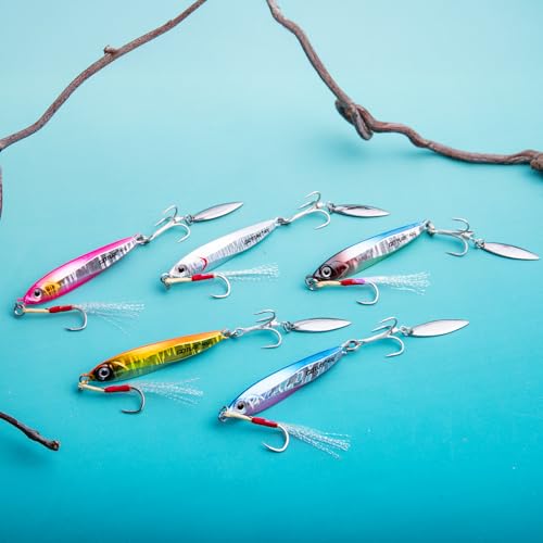 Goture Fishing Jigs, 40g 60g Vertical Jig Saltwater Freshwater, Jig Fishing Lures with Assist Hooks and Treble Hook, Jigging Spoon Lures for Tuna, Salmon,Striped Bass, Grouper Snapper,Kingfish - color: A1:3pcs Fishing Jigs, size: 1.41oz/40g