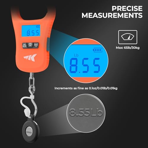 KastKing ToughTide Fishing Scale, USB Charging, 65lb Capacity, Ultra-Thin Digital Fish Scale, LCD Display, Ergonomic Handle, Fish Scales Digital Weight, Fishing Accessories for Men - color: D: Orange Combo