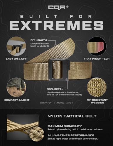 CQR Tactical Belt, Military Style Heavy Duty Belt, Webbing EDC Quick-Release Buckle - color: 2pack Dura Nylon Black/Khaki, size: Small