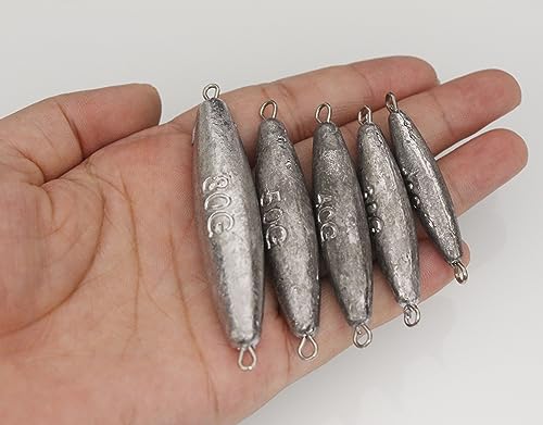 Inline Trolling Sinkers Kit - Double Ring Lead Fishing Weights Casting Sinker Bullet/Olive for Saltwater and Freshwater Fishing - size: 0.7 oz - 10 pcs