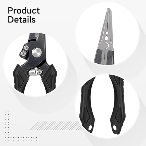 Aluminum Fishing Pliers, Stainless Steel Hook Remover, with Tungsten Carbide Cutters, Serrated Jaws, TPR Ergonomic Handle, Includes Sheath and Lanyard