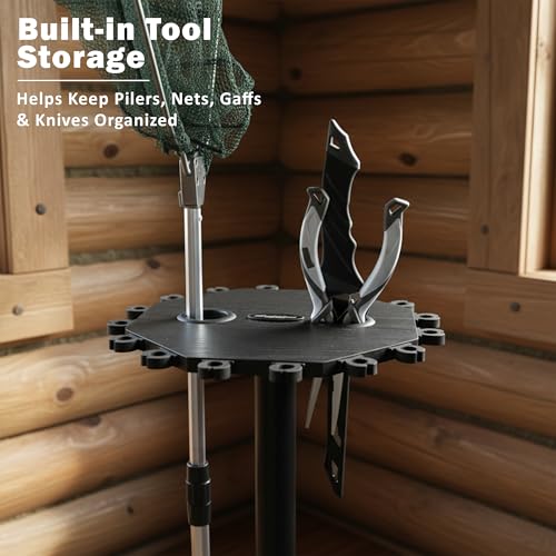 Rush Creek Creations 16-Rod Round Fishing Rod Holder for Garage, 360° Access Fishing Pole Holder for Fishing Rods, Reels, Gear, and Accessories, Securely Holds 16 Rods, Black - color: Black