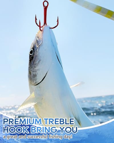 UCEC Fishing Hooks Treble Hooks Kit for Saltwater Freshwater, High Carbon Steel Strong Sharp Round Bend for Catfish Trout Hard Baits Lures, Size #1#2#4#6#8#10#12#14 110/50/210 Pack with Split Rings - style: 130pcs,#2 #4 #6 #8 #10 #12