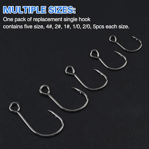 Inline Single Hooks, Inline Fishing Hooks for Treble Hook Replacement Lures Plugs Baits Large Eye with Barbed Saltwater Freshwater Fishing, #4#2#1 1/0 2/0 - size: 1/0-100pcs