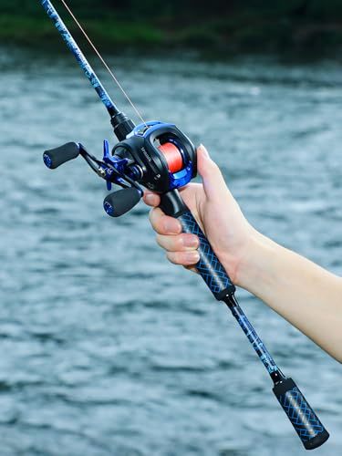 Sougayilang Baitcaster Combo – 8.1:1 High-Speed Reel, 18.5LB Drag, 9+1 Bearings, IM7 Graphite 2-Piece Rod, 6‘/7’ M Power for Bass Fishing - color: Right-6'0''