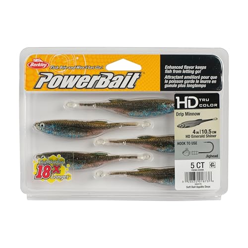 Berkley PowerBait Drip Minnow Fishing Soft Bait - color: HD Emerald Shiner, size: 4"