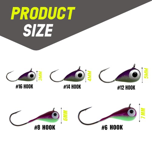 Reaction Tackle Tungsten Ice Fishing Jigs, Tear Drop Jig Heads that Glow with UV Light for Panfish, Crappie, Walleye, Perch, Trout and Bluegill - color: Wonder Glow Spots 6-pcs, size: 6 mm Long