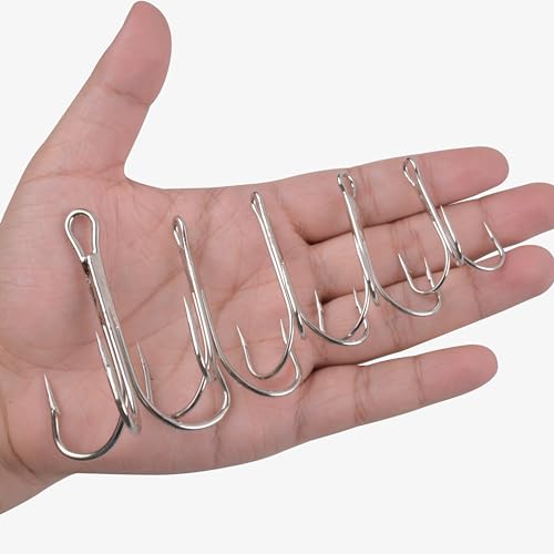 Classic Treble Hooks,20pcs Large Treble Fishing Hooks Saltwater Treble Hooks Silver Big Game Triple Barbed Fish Hooks Saltwater Fishing Hooks Size 4/0 6/0 7/0 8/0 10/0 - size: 20pcs-4/0
