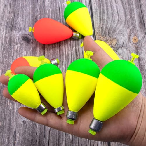 Dr.Fish 5 Pack Weighted Fishing Bobbers Snap-on Spring Bobbers Push Button Floats EVA Foam Pear Shape Bass Freshwater Fishing for Crappie Panfish Bluegill Trout - color: Red/White, size: 1.6"(1/4oz)