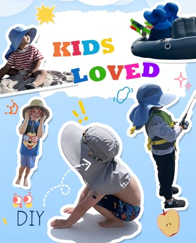 Home Prefer UPF50 Wide Brim Kids Sun Hat Neck Flap Boys Girls Sun Protection Hat for Beach Fishing - color: White, size: 2-4T