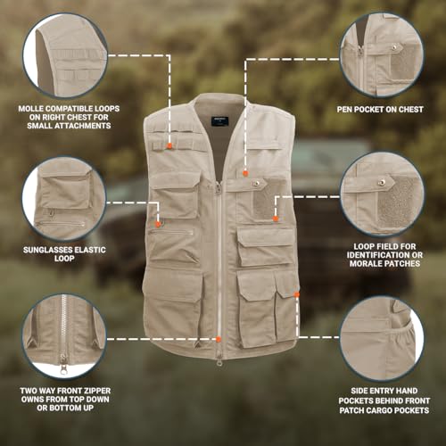 Edgetec Outdoor Utility Vest, Fishing, Hunting, Tactical Ripstop - color: Khaki, size: 4X-Large