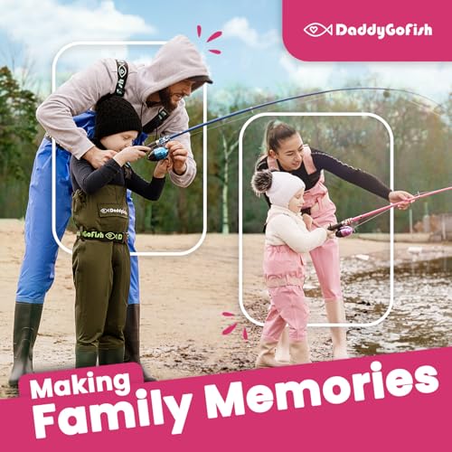 DaddyGoFish Kids Fishing Pole - Rod Reel Combo Tackle Box Starter Set - First Year Small Gear Kit for Boys Girls Toddler Youth Age Beginner Little Children - color: 2 Pack- Pink + Pink (Essential Set), size: 4ft