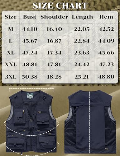 Men's Lightweight Mesh Fishing Vest Utility Outdoor Multi-Pocket Hunting Cargo Vest - color: Navy Blue, size: X-Large