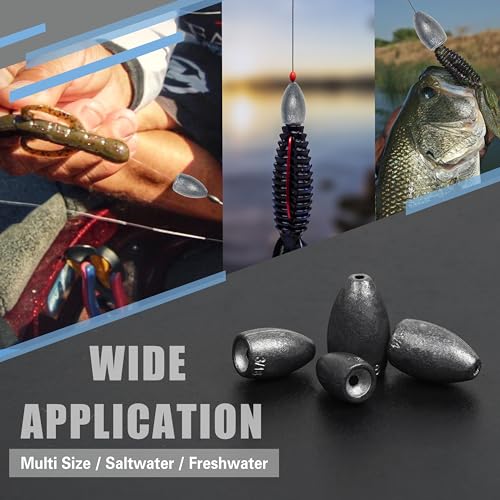 Bullet Fishing Sinkers Weights Worm Weights for Bass Fishing Slip Sinkers for Pitching and Flipping Texas Rigs Saltwater Freshwater - style: 3/8oz-40pcs