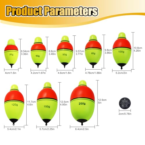 Light-Up EVA Slip Bobbers, Lighted Foam Bobbers Green & Red LED Lights Fishing Floats for Night Fishing with Cell Battery Included - color: RED-YELLOW 120G LED FLOAT-2PCS