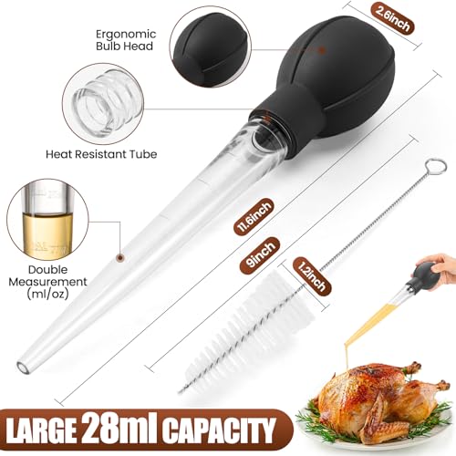 Premium Turkey Basters for Cooking – Baster Syringe for Hot Liquids – Meat and Food Injector – Essential Thanksgiving Cooking Tool – Turkey Baster Large with Cleaning Brush(Black)