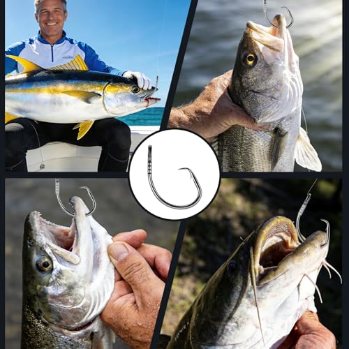 Circle Hooks with Line Groove,Big Game Heavy Duty 5X Strong Fishing Hooks,High Carbon Alloy Steel Live Bait Fish Hooks for Saltwater Freshwater Tuna, Marlin,Shark, Catfish Size 6/0-12/0 - size: 7/0_5pcs