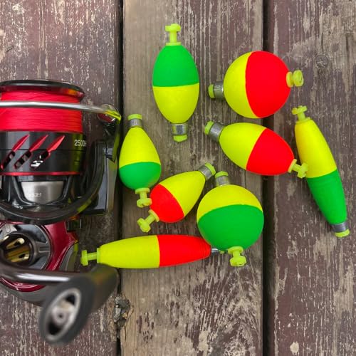 12 Pcs Fishing Bobbers Floats,Snap-on Fishing Bobber Fishing Float Corks Weighted Bobbers for Fishing Crappie Panfish Bluegill Trout - size: Oval