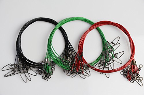 20pcs Fishing Wire Leaders Heavy Duty Fishing Stainless Steel Wire Leaders 150LB High Strength Fishing Leaders with Swivels and Snaps Black/Red/Green - color: Black/Green Leader