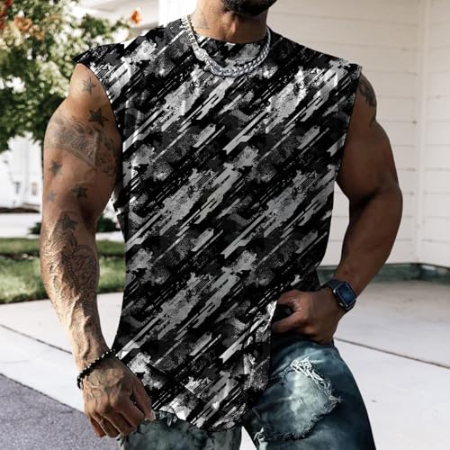 Classic Camo Mens Workout Tank Top Gym Muscle Tank Bodybuilding Stringer Tank Sleeveless Shirt Summer - color: Black Striped, size: Medium