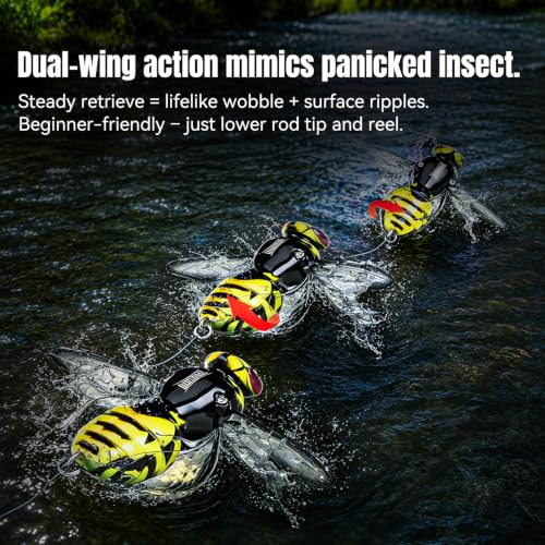 Kingdom Wasp Crawl Bait Insect Bionic Floating Fishing Lures Swimbaits Hard Artificial Baits Lure Freshwater and Saltwater Bass Carp Pike Walleye Fishing ABS Material Carbon Steel Three Book Hook - color: Set4, size: 4.2g