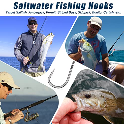 Saltwater Live Bait Fishing Hooks- 35pcs Inline Circle Hooks Catfish Bait Fish Hooks 2X Strong Stainless Steel Hooks for Big Game Fishing 1/0-12/0 - size: 3/0-35pcs